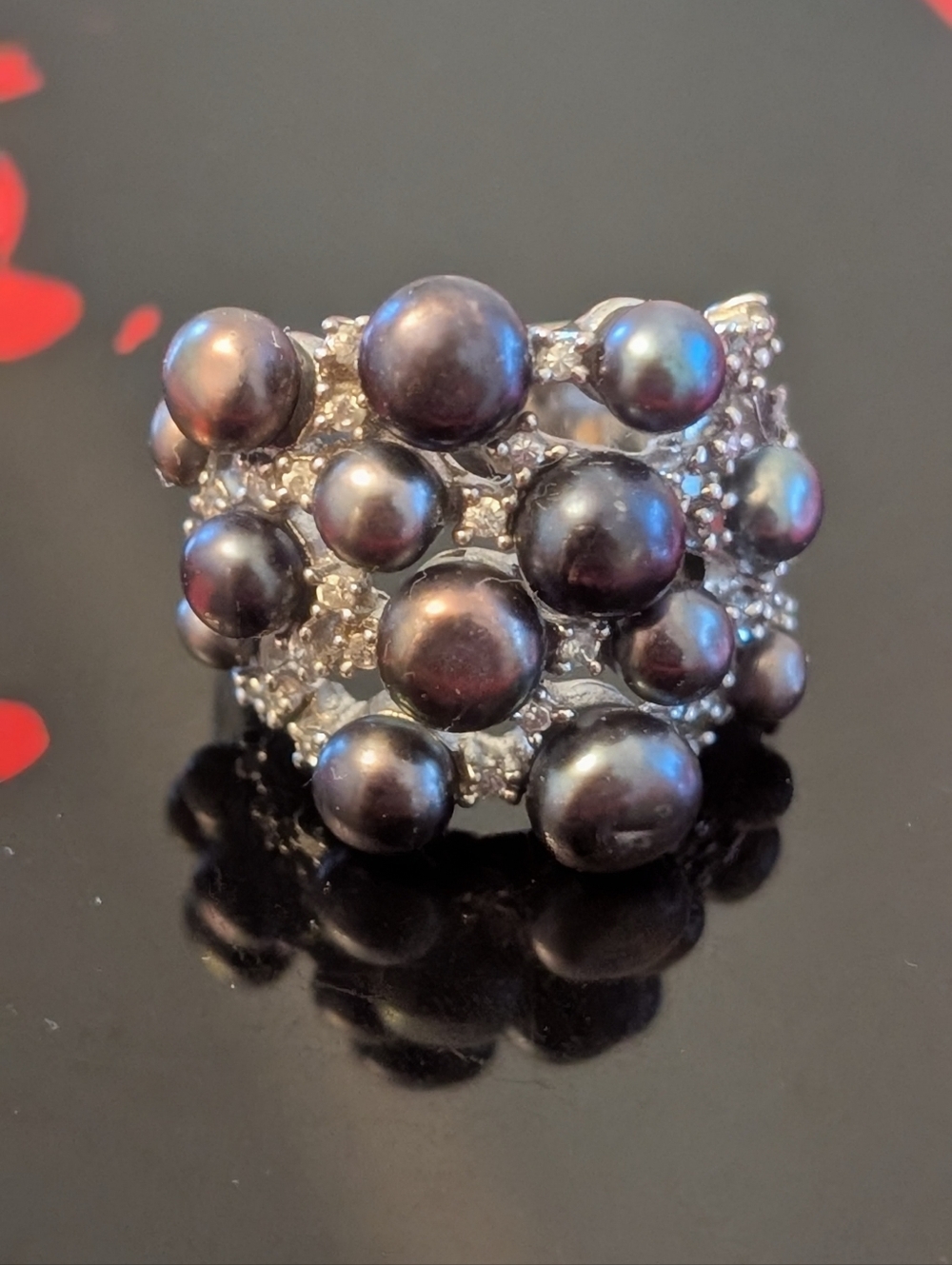 Purple gray Fresh Pearl Cluster Statement Ring